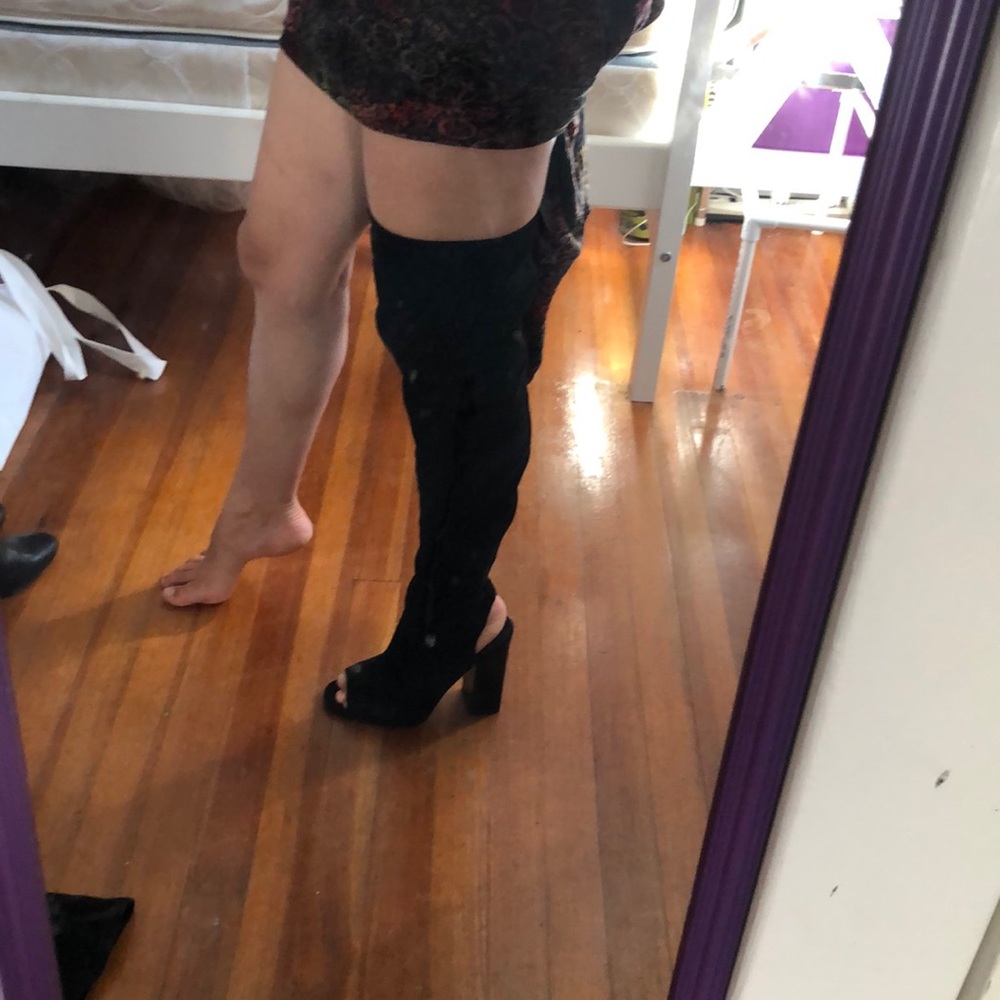 Thigh High Fabric Open Toe Boots - Picture 9 of 11